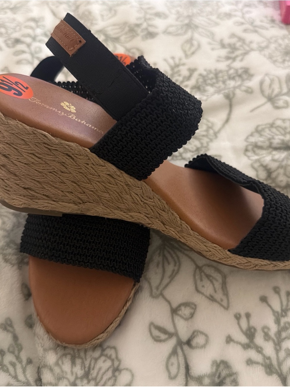 Tommy Bahama Black Knit Espadrille Wedge Sandals